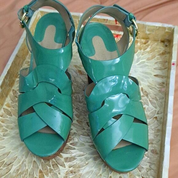 Joan and David Leather Mint Green Wedges Size 8.5 M Snake - Picture 2 of 8